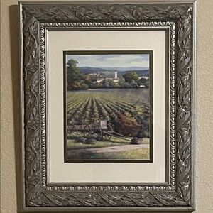 Matted Silver Framed Vineyard Landscape Painting